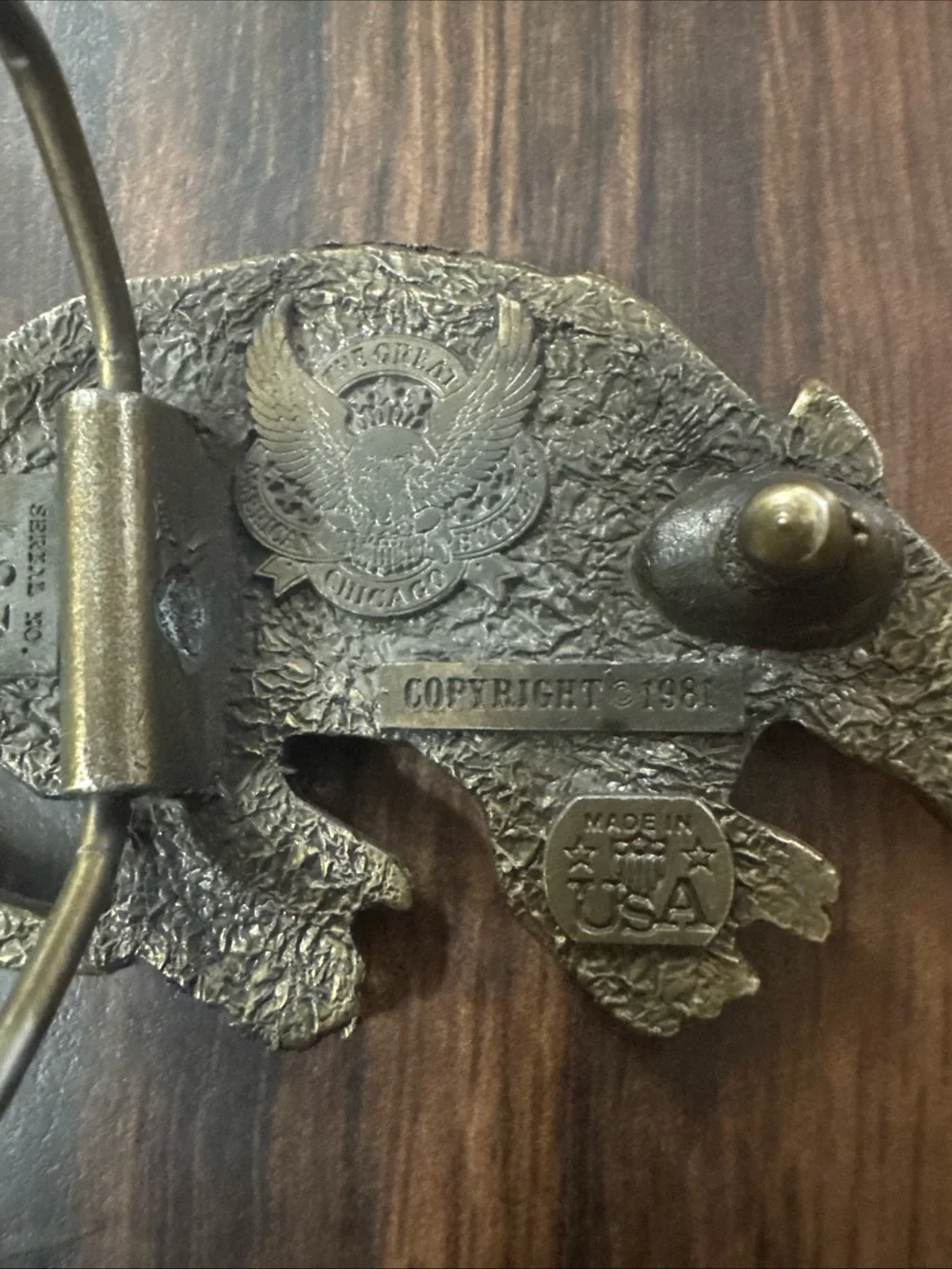 Vintage Brass Armadillo belt buckle USA 1981 3”